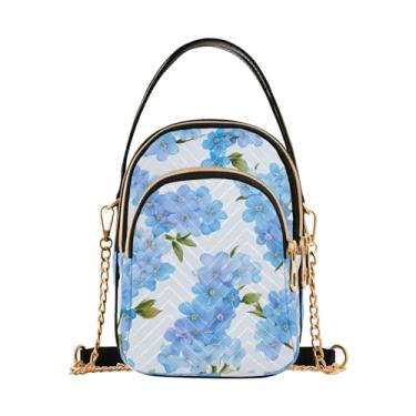 Imagem de Margaridas em bolsas transversais femininas xadrez azul e branco, bolsa tiracolo moderna com alça removível, Flores Blue Forgetmenots - 5, One Size