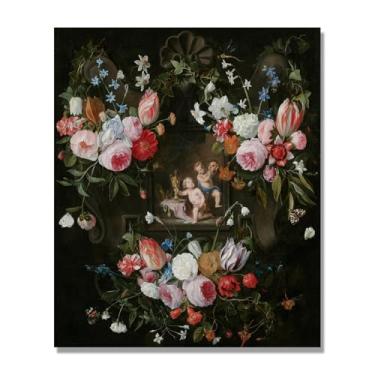 Imagem de NHLDZYH Quadro para cozinha - ainda vida vintage de flores - natureza morta em tela - decoração de parede romântica e acolhedora. B26. 30 x 36 cm apenas tela