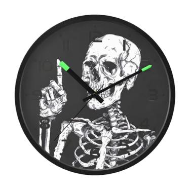 Imagem de SEHANY Relógio artístico de parede de caveira silencioso, sem tique-taque, relógio redondo operado por bateria, controle de som, luz noturna, relógios de parede para sala de estar, cozinha, quarto