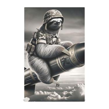 Imagem de Conjunto de toalha de prato de cozinha engraçado bicho-preguiça soldado decorativo bonito chá toalhas de prato panos de prato absorventes macios 45 x 71 cm, 1 pacote