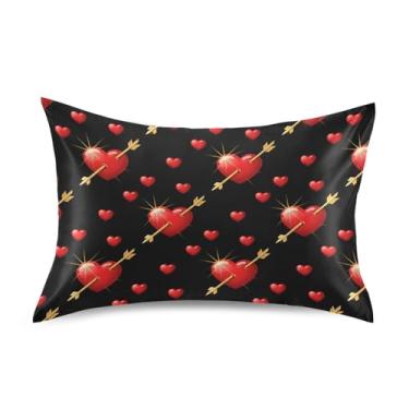 Imagem de Wassud Corações flechas Dia dos Namorados Fronha de cetim para cabelo e pele fronhas de seda lisa Queen Size Capas de travesseiro respiráveis com fecho de envelope