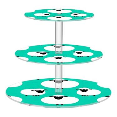 Imagem de Lindo suporte de cupcake de ovelha branca verde-petróleo, 3 camadas, para festa, copo de acrílico, torre de bolo, formatura, sobremesa, bandejas, para decoração de festa e comida