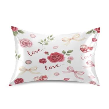 Imagem de Blueangle Fronha de cetim refrescante para cabelo e pele, capa de almofada rosa com laços de fita, tamanho padrão 51 x 66 cm com fecho de envelope (674)