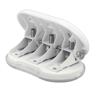 Imagem de GLOGLOW Máquina Perfuradora Manual Portátil para Decoração Diária, ABS e Ferro, Leve 136g, Design Portátil Compacto para Projetos DIY de Escritório Doméstico Perfurador de 3 Furos, Mini Nan (Branco)