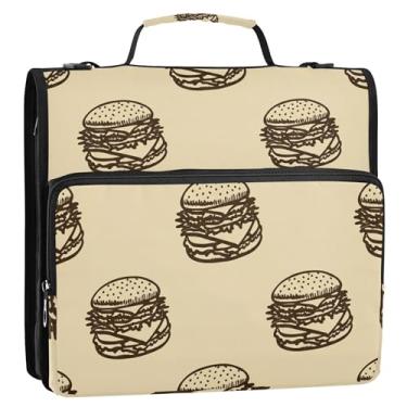 Imagem de Hambúrgueres marrom escuro bege 3 argolas anel D 1,5 polegada organizador de fichário organizador de fichário com alça para escola de negócios, suporte para 500 folhas