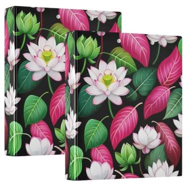 Imagem de Fichários de 3 anéis personalizados com folhas coloridas e flores de lótus brancas, 3 polegadas, comporta 200 folhas, anel redondo, fichário de receita, 31,5 x 27 x 6 cm, 1 pacote