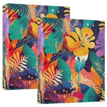 Imagem de 3 fichários de 3 anéis com estampa de flores tropicais coloridas personalizadas, 200 folhas, caderno, impressão, anel redondo, 31,5 x 27 x 6 cm, 1 pacote