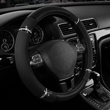 Imagem de Capa de volante de couro Road Comfort – Capa antiderrapante premium para volante de carro – Ajuste universal para carros, caminhões e SUVs de 36,8 cm – 39,4 cm – Preta