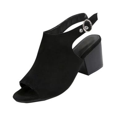 Imagem de Sandália feminina fashion casual versátil com zíper fivela primavera e verão boca de peixe salto grosso, Preto, 36