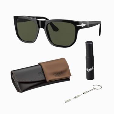 Imagem de Persol Óculos de sol quadrados PO3306S com kit oficial de óculos, Armação preta | Lente verde, 55mm