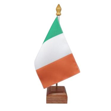 Imagem de Bandeira de Mesa Elegance, Irlanda, Dupla Face, Multicolorido, 19x30cm, Base em Madeira Natural, para Escritório, Eventos, Decoração, Tecido Oxford