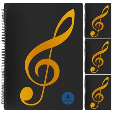 Imagem de Pasta de partitura, página de partitura 21 x 28 cm, suporte para partituras permite anotações, organizador de fichário de partituras em espiral de 40 páginas, armazenamento de partituras (pacote com 4