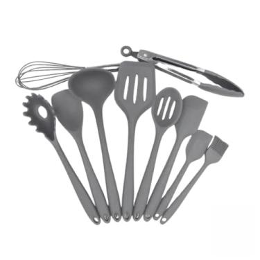 Imagem de Conjunto utensílios Kit 10 peças Talher de Cozinha Silicone (Cinza)