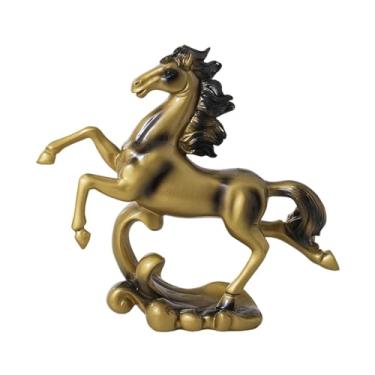 Imagem de FLCPJGV Estátua de cavalo em resina, ornamento para mesa de jantar, aparador ou de entrada, Ouro Verde