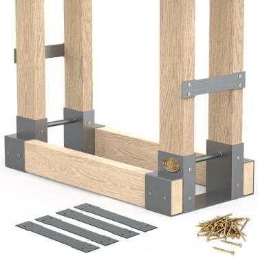 Imagem de Ultdiyer Kit de suporte de armazenamento de lenha ao ar livre, suporte de madeira resistente ajustável a qualquer comprimento, cinza