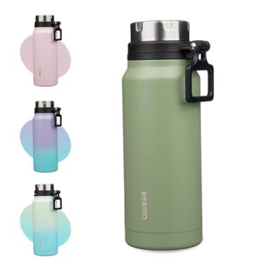 Imagem de BJPKPK Garrafa de água isolada de 946 ml com alça de aço inoxidável livre de BPA, garrafa de água grande reutilizável, verde floresta