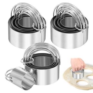 Imagem de ZJRDYYK Conjunto de 15 cortadores de biscoito, conjunto de cortadores de biscoito redondos e quadrados de aço inoxidável com alça, ferramentas profissionais de massa de assar para bolos, sanduíches