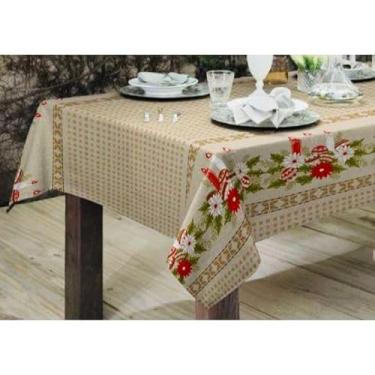 Imagem de Toalha de Mesa Linhão 3,50m - Estampas Elegantes, Tecido Resistente, Ideal para Mesas de 12 Cadeiras(NATAL BEGE)