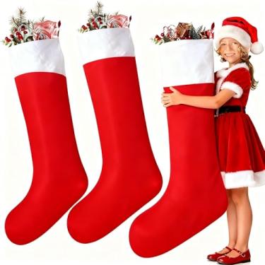 Imagem de Meias de Natal gigantes de 96,5 cm a granel extra grande, enfeite de feltro grosso para pendurar na árvore de Natal, decoração de festa de Natal (3 peças)