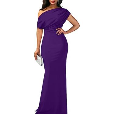 Imagem de ZonJie Vestido feminino casual, liso, para coquetel, festa, sexy, tomara que caia, com babados, elegante, para noite, formatura, vestido maxi, 523-1 Roxo, P