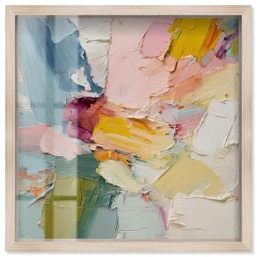 Imagem de Arte de parede de banheiro com estampa Pastel and Bold III Shadowbox da Art Remedy, moldura loira, 63 x 63 cm