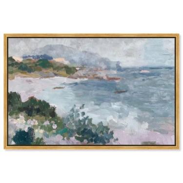 Imagem de Decoração de parede azul com impressão em tela Coastal Haze III da Art Remedy, moldura dourada, 61 x 40 cm