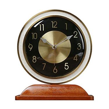 Imagem de Relógio de mesa moderno, simples, base de madeira maciça, metal, prateleira, relógio moderno estilo europeu, sala de estar, estudo, relógio de mesa silencioso