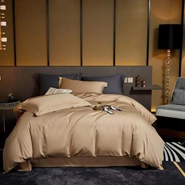 Imagem de Jogo de lençol de cama de capa de edredom de cor sólida 1000Tc trama de cetim macio e sedoso, cor solteira, 11, tamanho solteiro, 5 peças (cor: 5 tamanhos solteiros, 4 peças)