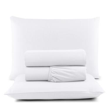 Imagem de Jogo de Cama Casal 4 Peças Micropercal 200 Fios Toque Aveludado com Elástico e Fronhas(branco,Casal)