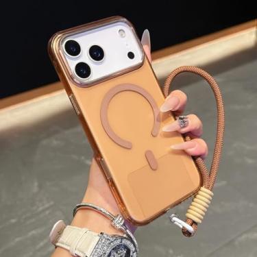 Imagem de SFDSUH Capa magnética fosca de luxo para iPhone 16 Pro, translúcida, resistente a impactos e com carregamento sem fio (para iPhone 16 Pro/Dourada)