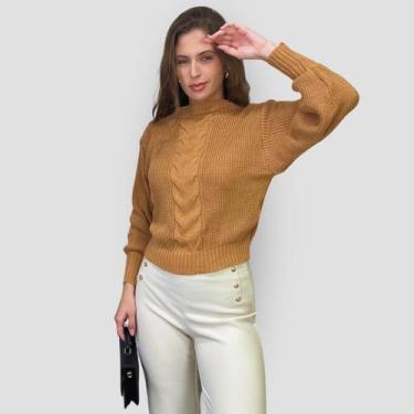 Imagem de Blusa Feminina Tricô Lã Trança Macia Casual Inverno Elegante - GIP ECO