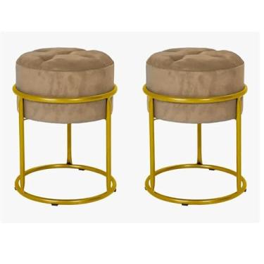 Imagem de Kit 2 Puff/Banquetas Redondas em Ferro – Confortáveis e Modernos, Ideais para Sala, Escritório, Penteadeira e Decoração (Marrom)