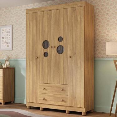 Imagem de Guarda-roupa Infantil 122cm Com Vidro 4 Portas E 2 Gavetas Bombom Multimóveis MP4463 Madeirado