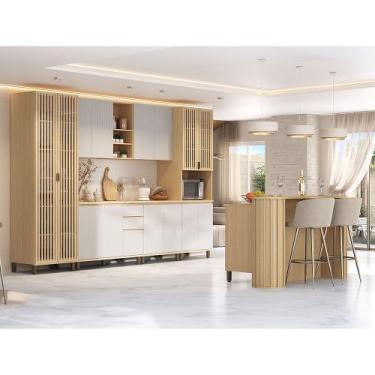 Imagem de Cozinha Completa 100 MDF 8 Peças com Espaço para Microondas, Ilha e Ta