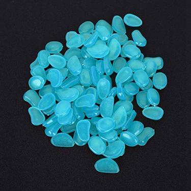 Imagem de 100 peças de pedra luminosa, decoração fluorescente para jardim, quintal, aquário, interior, paisagem, com efeito de brilho de longa duração (azul)