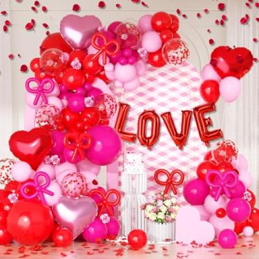 Imagem de Kit de arco de balão de dia dos namorados - 135 peças, guirlanda de balões vermelhos e rosa com balão de alumínio, balões de coração e 200 pétalas de rosa, decorações românticas de festa dos namorados