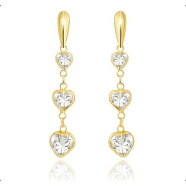 Imagem de Brinco Ouro 18k Com Pedras de Zircônias - Paulistana Joias, Branco