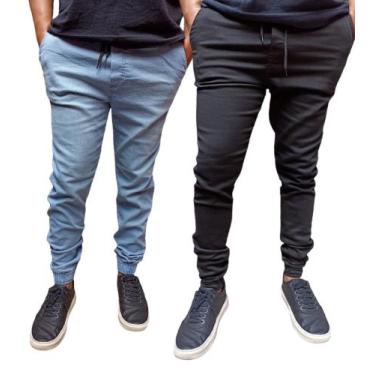 Imagem de Kit 2 calças jogger masculino sarja e jeans com elastano produto a pro