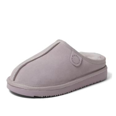 Imagem de Fireside by Dearfoams Pantufa feminina Greta genuína Shearling, tamanco de camurça 100% natural para uso externo e interno, Lilás, 38