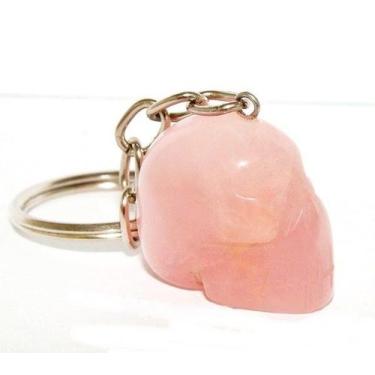 Imagem de Chaveiro Crânio Quartzo Rosa Natural Pino Prateado - CristaisdeCurvelo