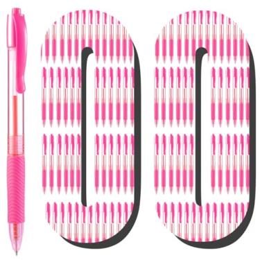 Imagem de Aozora Pacote com 100 canetas esferográficas retráteis, rosa, ponta média, caneta de tinta lisa, aderência macia para diário, material escolar, escritório, 1,0 mm, tinta rosa