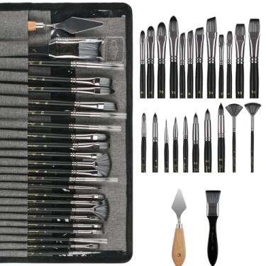 Imagem de Conjunto de 25 pincéis de pintura, série de artistas profissionais com tela plana, filbert, leque, adaga, língua de gato, redondo, ângulo, rigger para óleo, pinturas em tela acrílica, pintura facial