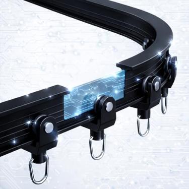 Imagem de AJAZZ Suporte de teto flexível para cortina de teto, haste de cortina curvada, trilho de cortina deslizante, divisor de quarto, haste de cortina de chuveiro, trilho de cortina de parede (preto, pacote
