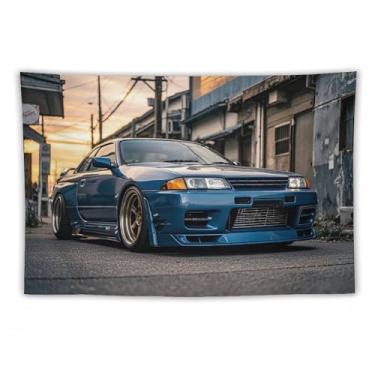 Imagem de HouLaiZhe JDM Tapeçaria de carro Jdm R32 carro esportivo pôr do sol parede quarto decoração de casa tapeçarias estética piquenique decoração de parede arte de parede para dormitório sala de estar