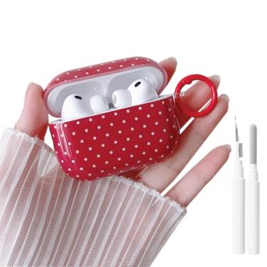 Imagem de MINSCOSE Capa transparente para AirPods 4, design bonito com estampa de bolinhas com chaveiro moderno, capa protetora de TPU macio à prova de choque com kit de limpeza para meninas e mulheres para