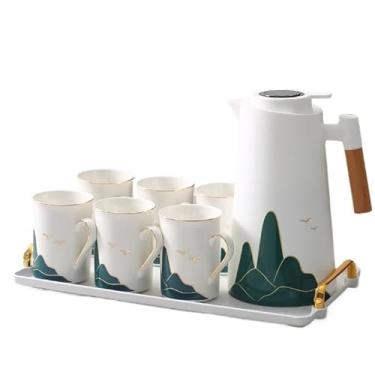 Imagem de Conjunto completo de copo de água de cerâmica para servir para bebidas, conjunto de chaleira, copo de água fria, conjunto de chá, jarra de água