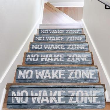 Imagem de No Wake Zone, antiderrapante 20 x 76 cm, tapete de escada com suporte de borracha, laváveis, reutilizáveis para degraus de madeira, escadas de segurança interna, para crianças e cães mais velhos