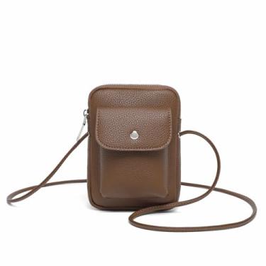 Imagem de YONBEN Bolsa tiracolo de nylon para celular, acessório elegante com alça ajustável, Marrom pu/caramelo