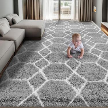 Imagem de Tapete de área para sala de estar, quarto, tapete felpudo macio de 20 x 3 metros, tapetes macios de pelúcia, tapetes geométricos marroquinos modernos, tapete antiderrapante durável para berçário de