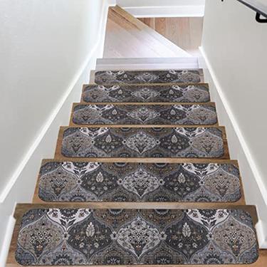 Imagem de Passos de escada cinza multiantiderrapantes para degraus de madeira 76 cm x 20 cm de borracha para escadas internas tapetes de escada antiderrapantes tapetes de segurança para cães, crianças e idosos